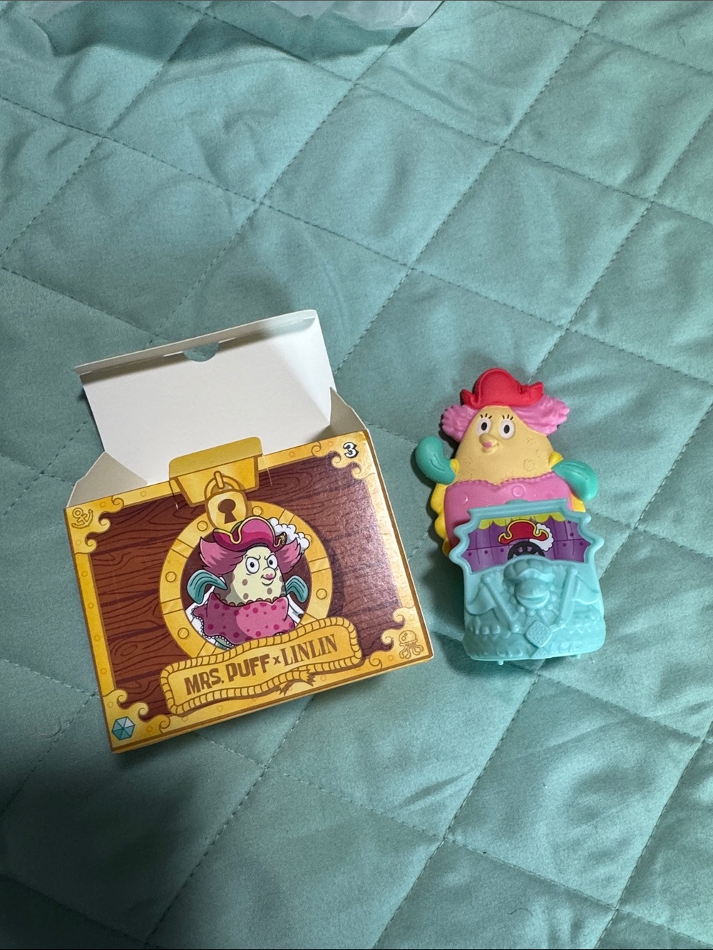 McDonald’s SpongeBob X One Piece Mrs. Puff Lin Lin #3 Toy - Pink, Teal, Yellow